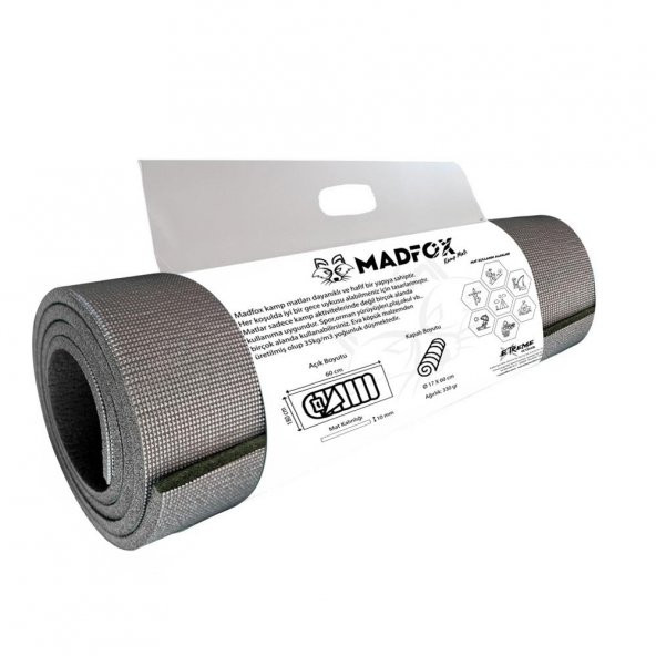 Madfox Skyline Hike Insulated Foam Kamp Matı [ Gri/Gri | 180*60cm-10mm | XPE-35 ] - 2