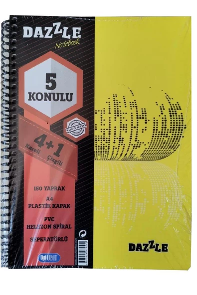 4+1 Ayraçlı Defter 5 Konulu 150 Yaprak 1 Adet 4 Kareli 1 Çizgili Spralli Plastik Kapak Seperatörlü - 5