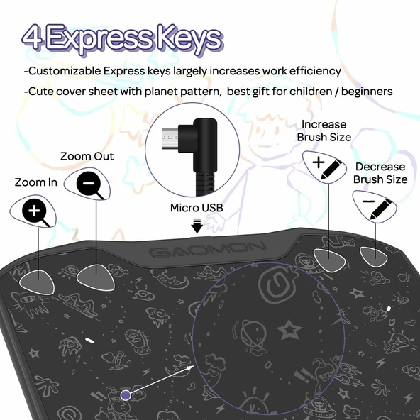 GAOMON S630 5x3.2 Inc OSU Tablet, 4 Ekspres Tuşlu - 2