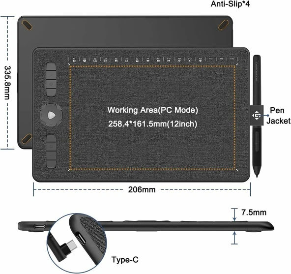 GAOMON M1230 Grafik Tablet 12 Inc Çizim Pedi - 4