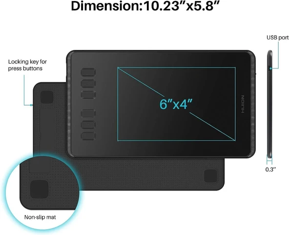 HUION Inspiroy H640P Grafik Tableti, 8192 Basınç Hassasiyetine Sahip - 2