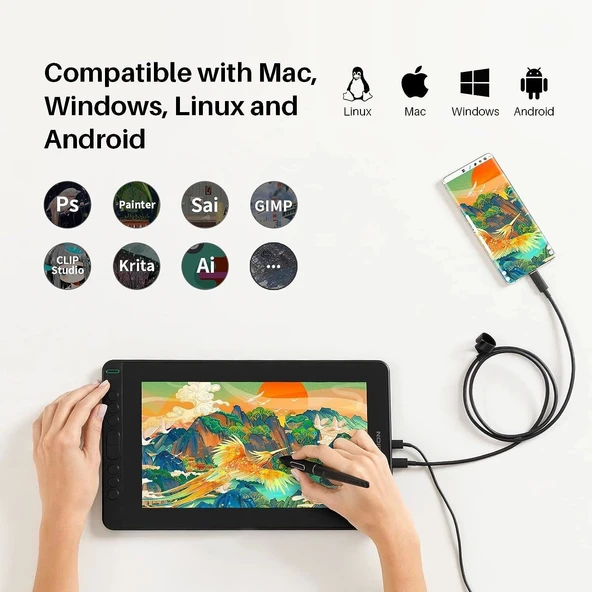 HUION KAMVAS 12 Tam Lamine Ekranlı USB-C Bağlantılı Grafik Tablet - 4