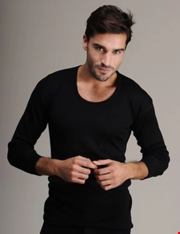 Hasyün Erkek Uzun Kollu Siyah Fanila Yün İçlik Termal İçlik - 2