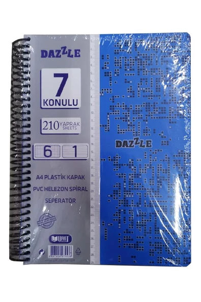 6+1 Ayraçlı Defter 7 Konulu 210 Yaprak 1 Adet 6 Kareli 1 Çizgili Spralli Plastik Kapak Seperatörlü - 3