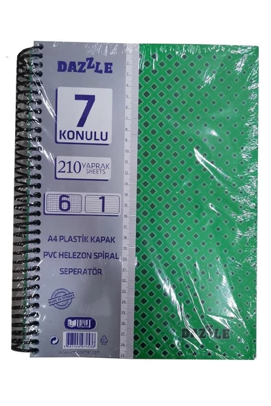 6+1 Ayraçlı Defter 7 Konulu 210 Yaprak 1 Adet 6 Kareli 1 Çizgili Spralli Plastik Kapak Seperatörlü - 7