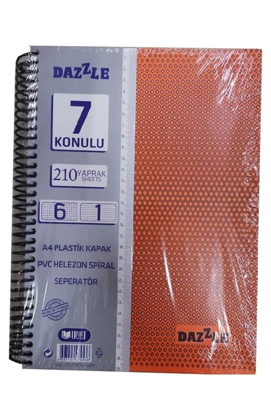 6+1 Ayraçlı Defter 7 Konulu 210 Yaprak 1 Adet 6 Kareli 1 Çizgili Spralli Plastik Kapak Seperatörlü - 6