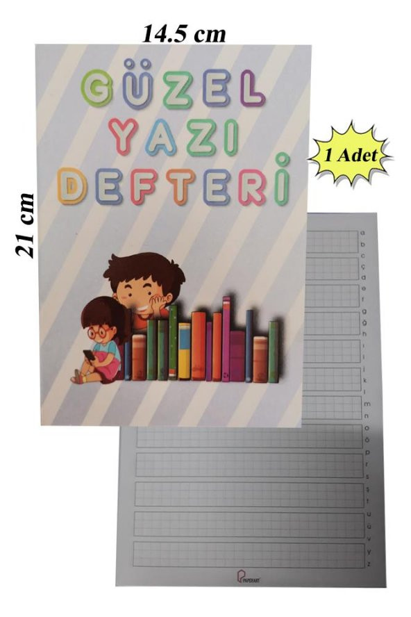 Güzel Yazı Defteri Küçük Boy 14,5x21 cm 24 Yaprak 3 Adet Klavuzlu Standart Çizgili Yazı Defteri Dik Temel Harflerle 1. Sınıf - 2