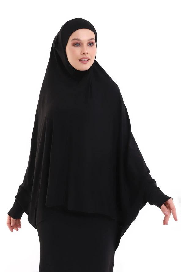 Siyah Hazır Pratik Sultanbaş Tesettür Kollu Penye Sufle Eşarp Hijab