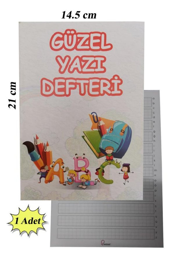 Güzel Yazı Defteri Küçük Boy 14,5x21 cm 24 Yaprak 1 Adet Klavuzlu Standart Çizgili Yazı Defteri Dik Temel Harflerle 1. Sınıf