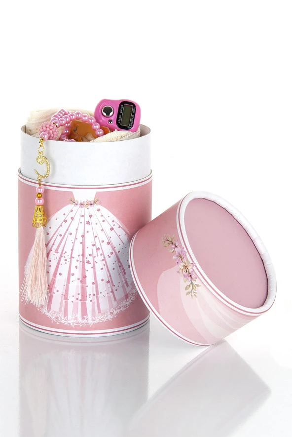 Özel Gelinlik Desenli Silindir Kutulu Mevlid Hediyelik Seti - Resim 3