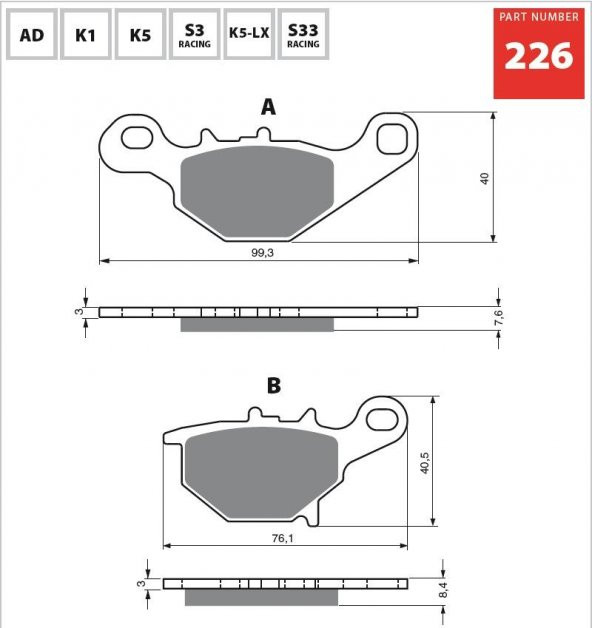 GOLD AD 226 FREN BALATA SİNTER METAL