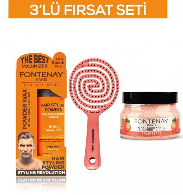 Fontenay Pudra Toz Wax Turuncu 20gr+ 3 Boyutlu Saç Fırçası+FaceAndBody Scrub Çilekli 350ml 3LüSet ürün görseli 1
