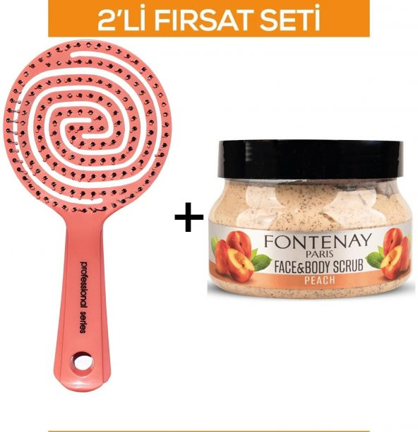 Fontenay Profesyonel 3 Boyutlu SaçFırçası+Face&Body Peeling Scrub Yüz Maskesi Şeftali 350ml 2Li Set