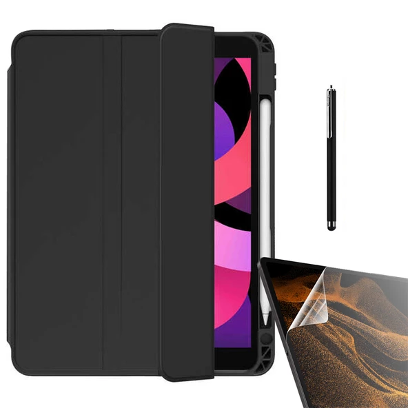 Smcase Apple iPad 10.2 8.Nesil Kılıf Standlı Kalem Bölmeli Arkası Şeffaf nt11  Nano  Kalem