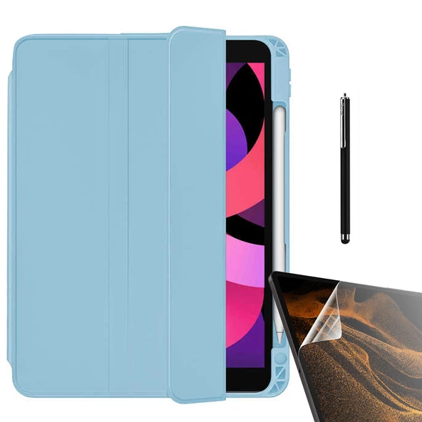 Smcase Apple iPad Air 10.9 2022 5.Nesil Kılıf Standlı Kalem Bölmeli Arkası Şeffaf nt22  Nano  Kalem - Resim 6