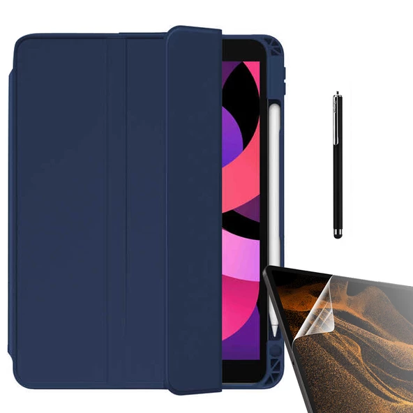 Smcase Apple iPad Air 10.9 2022 5.Nesil Kılıf Standlı Kalem Bölmeli Arkası Şeffaf nt22  Nano  Kalem - Resim 5