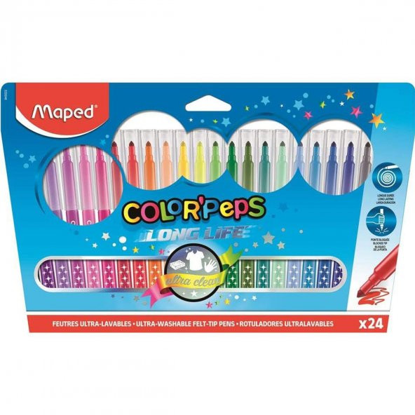 Maped Color Uzun Ömürlü Süper Yıkanabilir 24 lü Keçeli Kalem