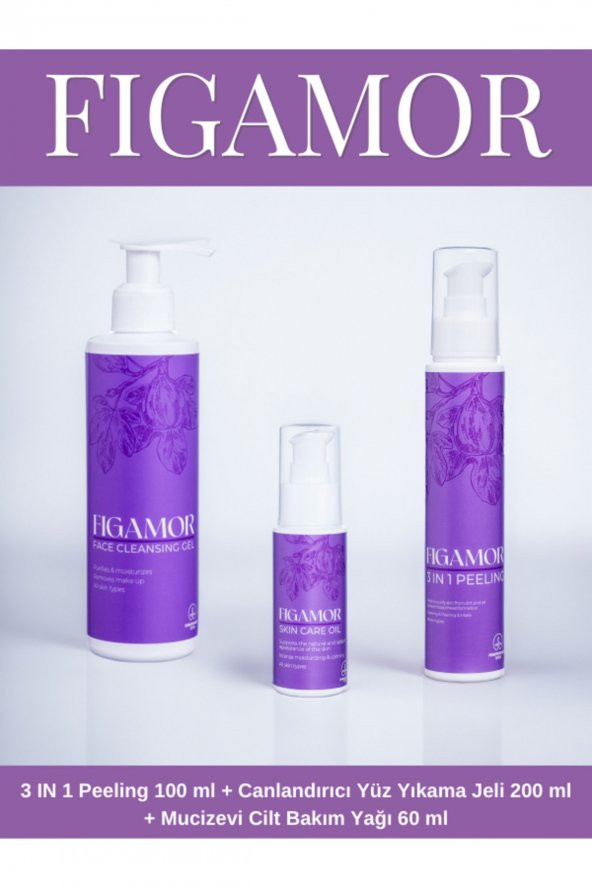 Figamor 3 ın 1 Peeling 100 ml Canlandırıcı Yüz Yıkama Jeli 200 ml Mucizevi Cilt Bakım Yağı 60 ml