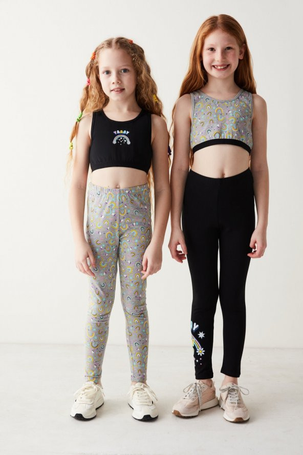 Penti Siyah-gri Kız Çocuk Gökkuşağı Desenli 2li Yarım Atlet