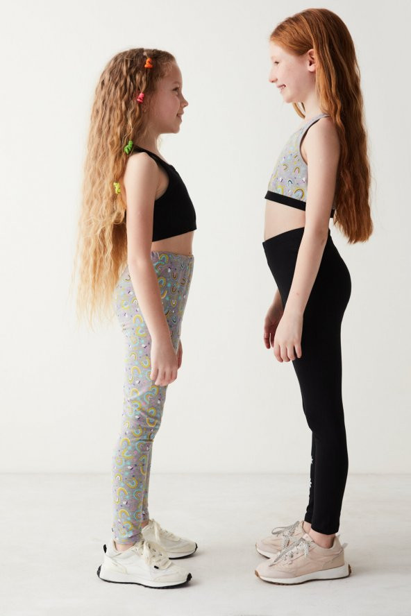 Penti Siyah-gri Kız Çocuk Gökkuşağı Desenli 2li Yarım Atlet - 2