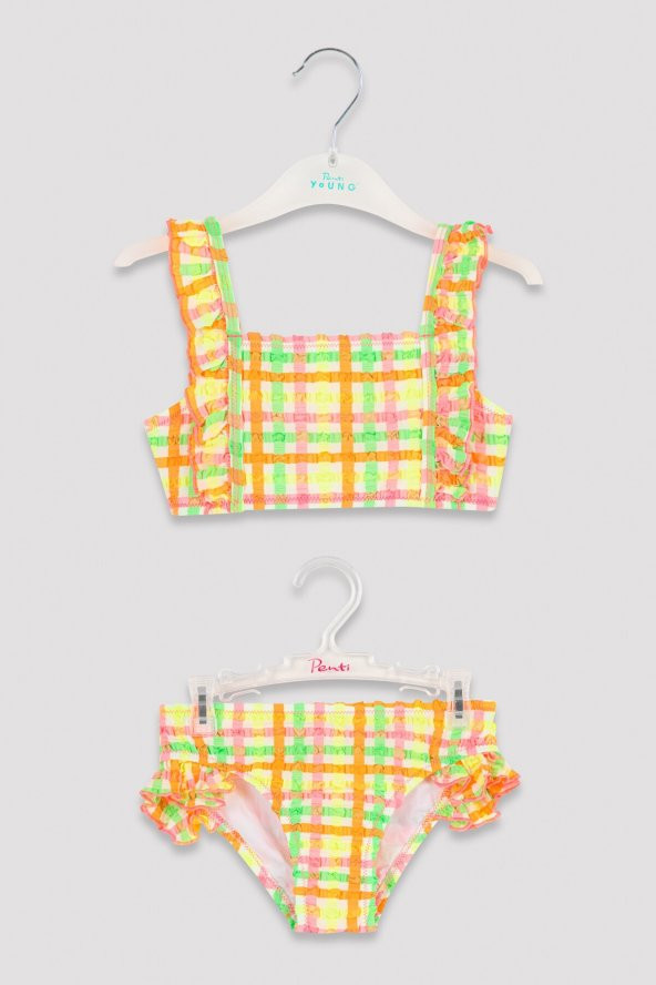 Penti Neon Renkli Kız Çocuk Gingham Kare Desenli Bikini Takımı