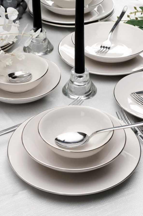 Bonelegant Pure 24 Parça 6 Kişilik Bone Yemek Takımı Platin File