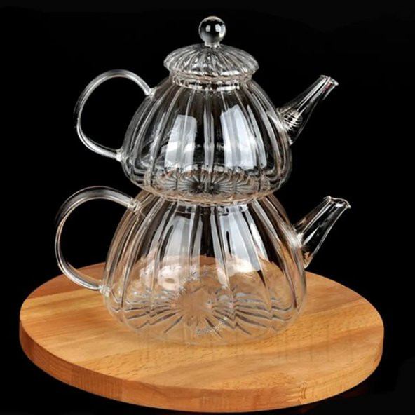 Ateşe Dayanıklı Borosilikat Cam Çaydanlık Takım-2li Set - 3
