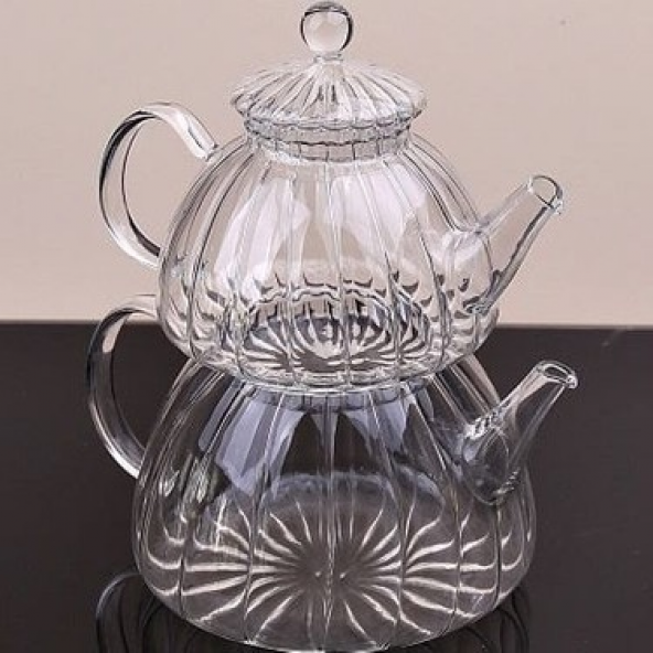 Ateşe Dayanıklı Borosilikat Cam Çaydanlık Takım-2li Set - 5
