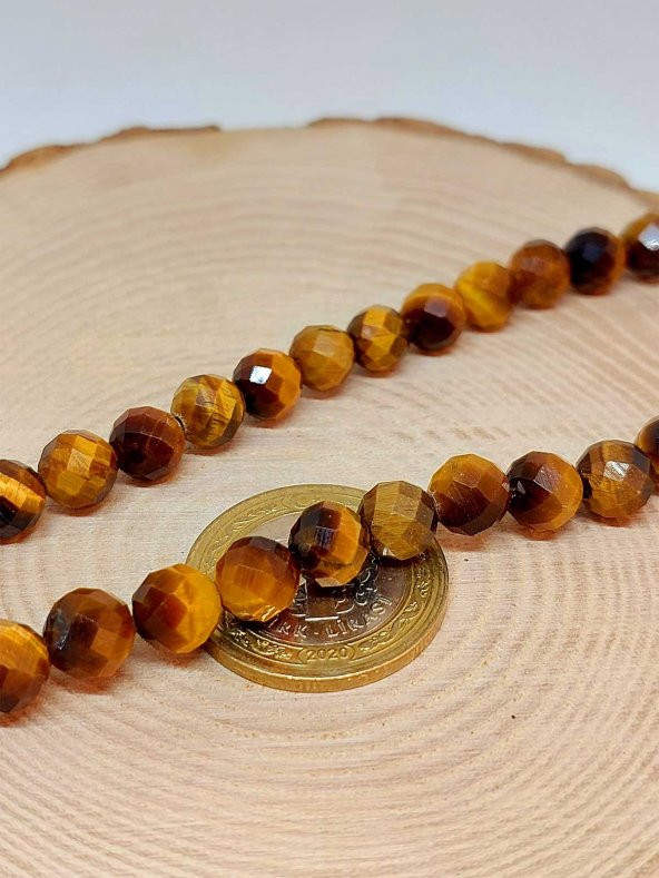 Kaplangözü Taşı Faset Kesim Royal YARIM Dizi 8mm (18cm uzunluğundadır) (39555)
