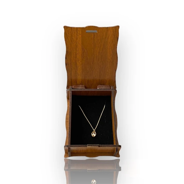 Kafesli Tek Taş Altın Kolye - Resim 2