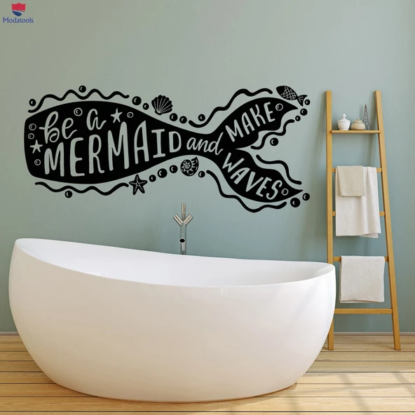 Banyo Dekoratif Duvar Sticker Deniz Kızı Dalgalar Yapmak Cümle Banyo Dekor Çıkartmaları