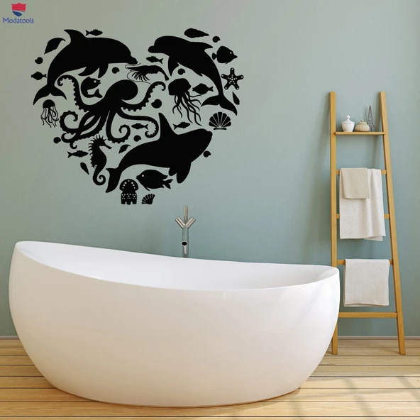 Banyo Dekoratif Duvar Sticker Okyanus Deniz Deniz Hayvanları Aşk Suyu Banyo Çıkartmaları