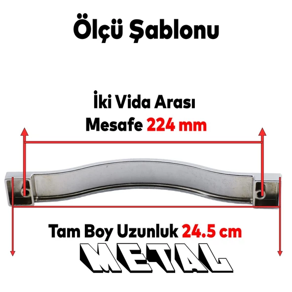 Akasya Metal Mobilya Mutfak Dolabı Çekmece Kapı Dolap Kulpu Kulbu Krom (224 MM-22.4 CM) Kulpları - 5