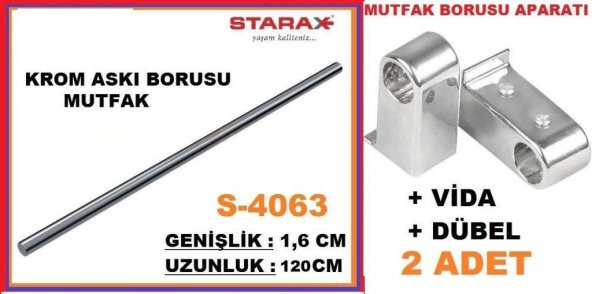 Starax 80 CM Krom Paslan. Mutfak Askı Borusu Boru S-4062 + Aparat - 1