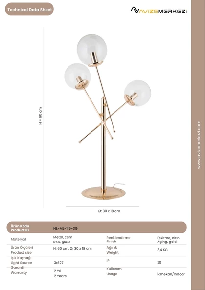 ÜÇLÜ MASA LAMBASI NL-ML-115-3G - 4