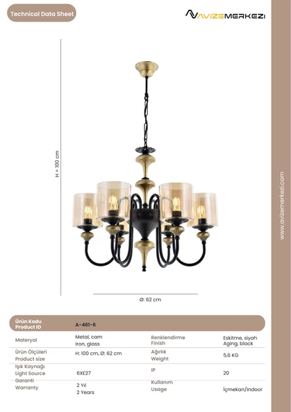 ALTILI SİYAH AVİZE A-461-6 - 3