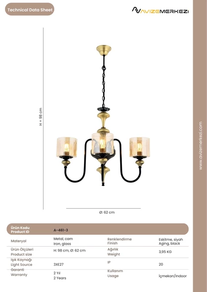 ÜÇLÜ AVİZE A-461-3 - 3