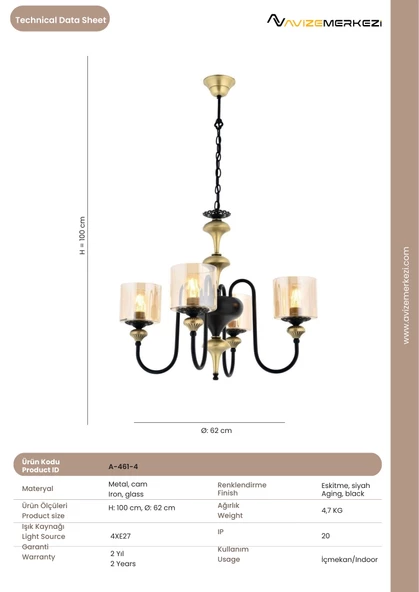 DÖRTLÜ AVİZE SİYAH A-461-4 - 3