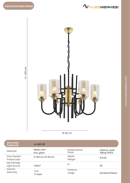 ALTILI ESKİTME AVİZE A-463-6E - Resim 3