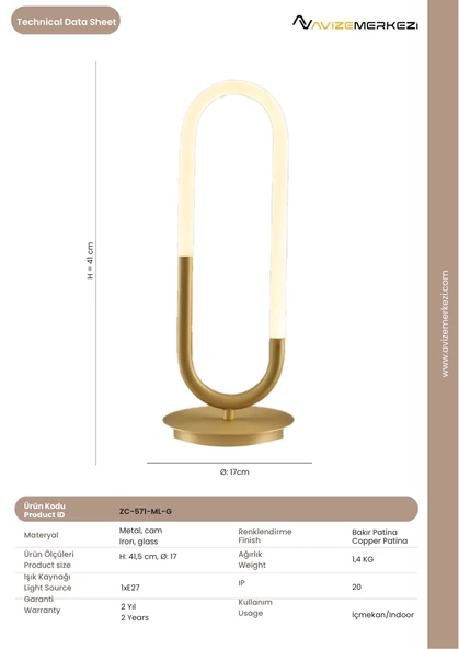 MASA LAMBASI ZC-571-ML-G - 4