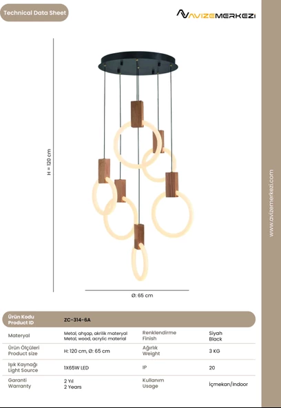 6'lı Sarkıt MEŞE ZC-314-6A - 5
