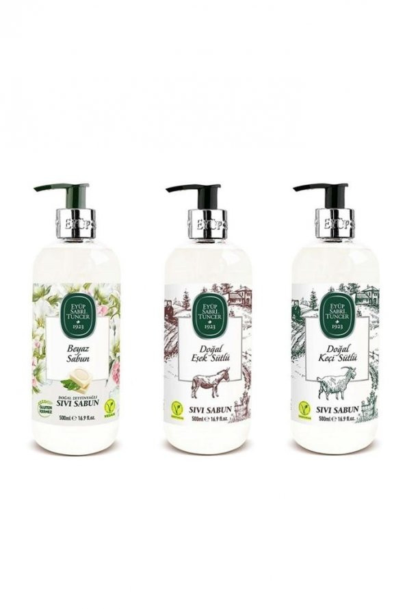 Eyüp Sabri Tuncer Beyaz Sabun 500 ml + Eşek Sütü 500 ml+ Keçi Sütlü 500 ml Sıvı Sabun Seti - 2