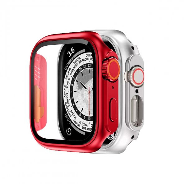 BİNANO APPLE WATCH 41MM ULTRA DÖNÜŞTÜRÜCÜ KIRMIZI KASA VE EKRAN KORUYUCU