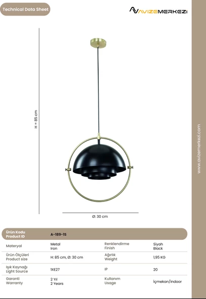 TEKLİ AVİZE A-189-1S - 3