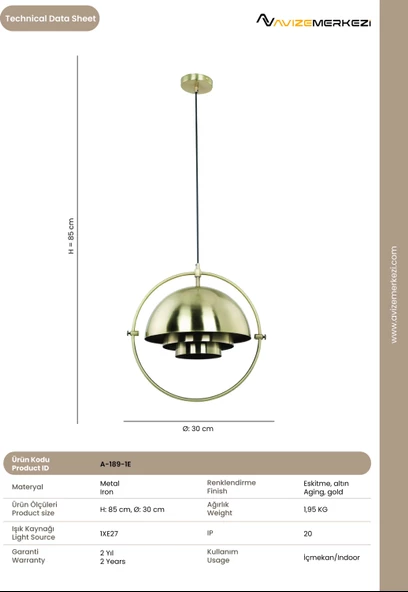 TEKLİ AVİZE A-189-1E - Resim 3