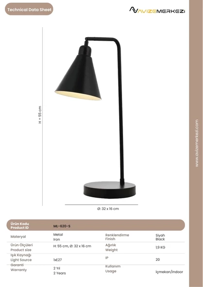 SİYAH MASA LAMBASI ML-620-S - 3