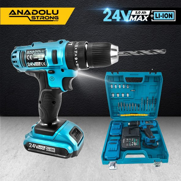 Anadolu Strong 24 w Darbeli Matkap ve Dekupaj Testere Seti 5 adet Uç Eldiven Hediyeli - 6