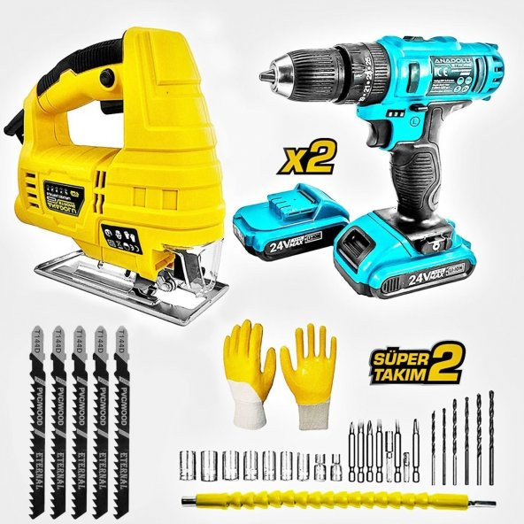 Anadolu Strong 24 w Darbeli Matkap ve Dekupaj Testere Seti 5 adet Uç Eldiven Hediyeli - 8