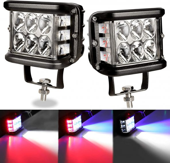 Space Offroad sis lambası beyaz-kırmızı-mavi 12 led 36w çift / LASS319-1 ürün görseli 1