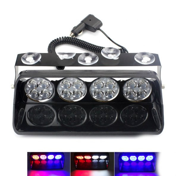 Cam İçi Çakar Lamba Uzaktan Kumandalı 16 Led 24W 12V Kırmızı-Mavi / LAPA520 - 2